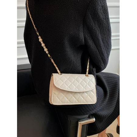 Elegant Women s Mini Simple Quilted Faux Pearl Decor Chain Shoulder Shoulder Handbags White | Walmart (US)