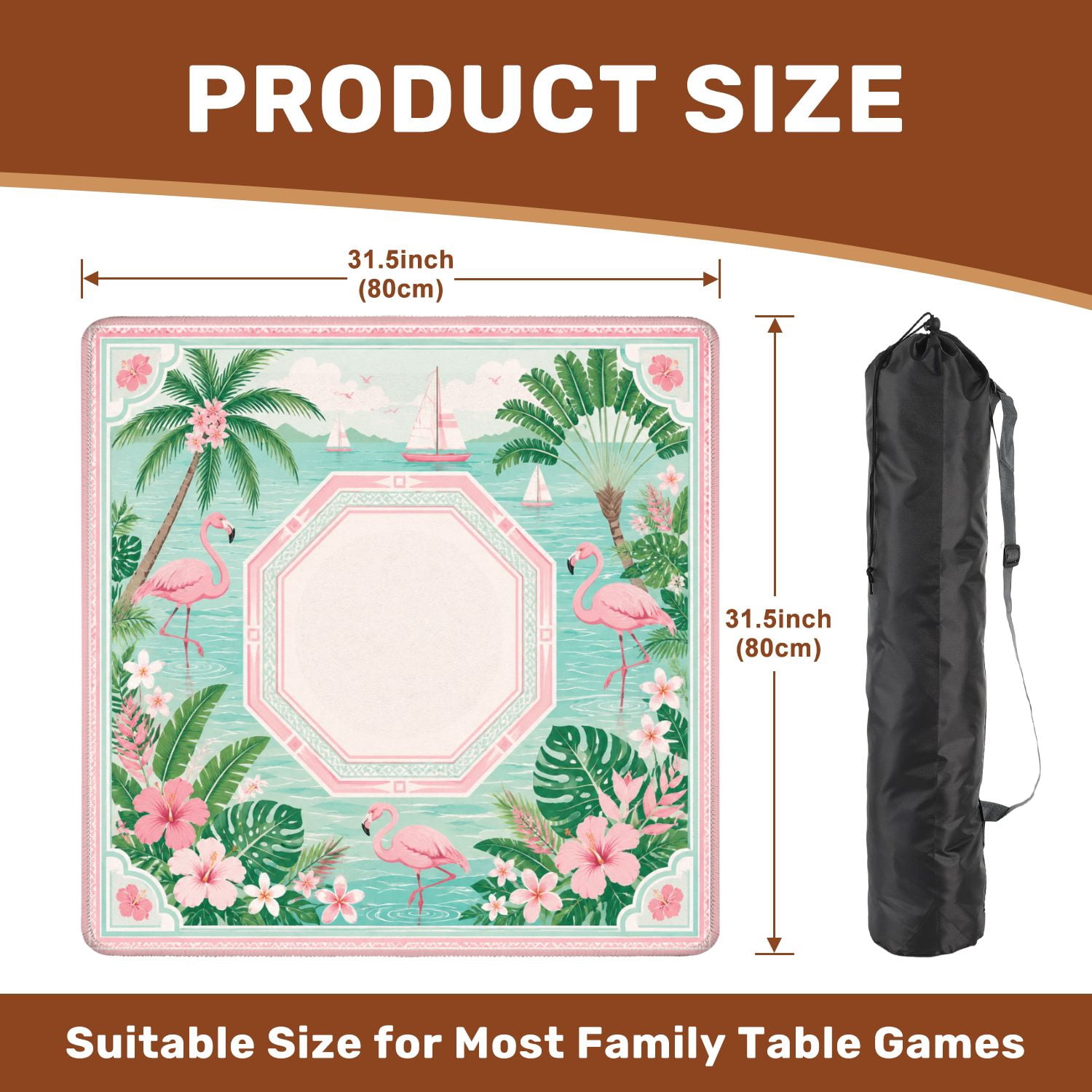 Mahjong Mat 31.5" x 31.5" Tropical Island Landscape Palm Trees Boats Pink amp Blue Decorative Non-Slip Noise Reduction Chic Portable Gaming Table Cover for Family Game Night & Gift