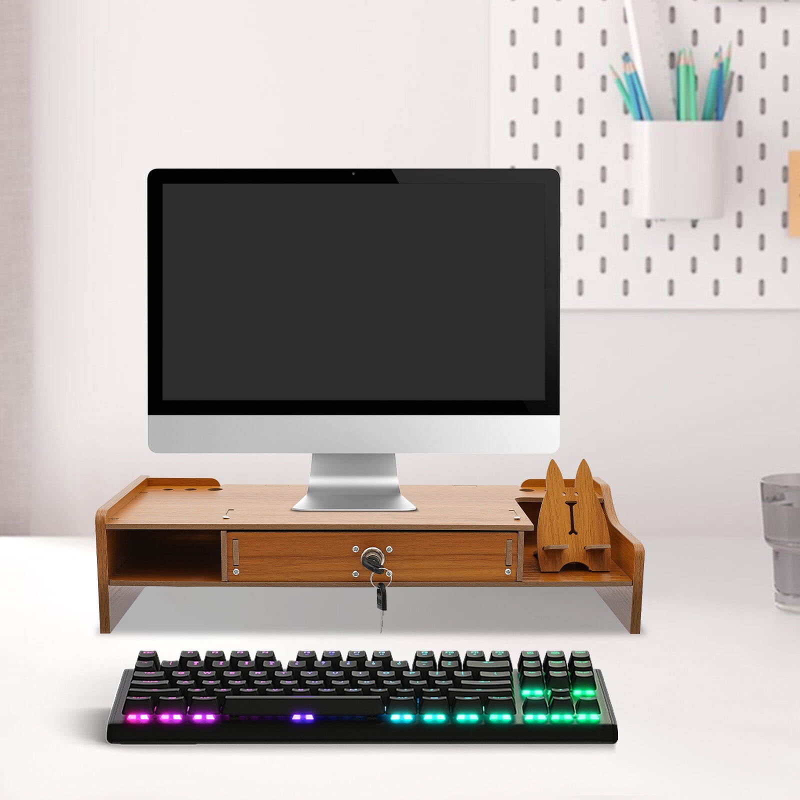 Miumaeov Wood Monitor Riser w/ Drawer Computer/Laptop/PC Stand for Desk Organizer