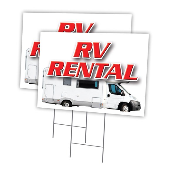 RV RENTAL 2 Pack Of 12" x 16" Yard Sign & Stake | Advertise Your Business | Stake Included Image On Front Only | Made in The USA
