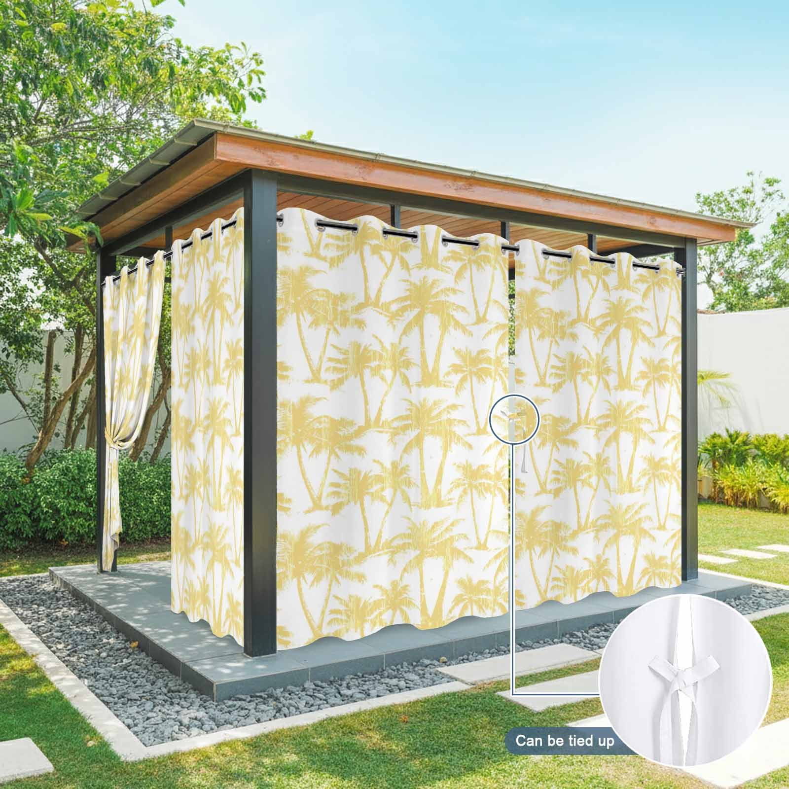 Summer Beach Palm Outdoor Curtains for Patio, Tropical Country Coastal Seaside Yellow Tree Silhouettes Sunshade Privacy Drapes Grommet Waterproof Outside Curtains for Porch Balcony 54"x108", 1 Panel