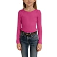 thumbnail image 4 of XXWXYD Girls Long Sleeve Shirts Ribbed Knit Cotton Crewneck Tops Slim Fit Casual Crewneck Comfy Cute Basic Tee Tops for Kids 5-14 Years, 4 of 7