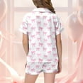 thumbnail image 5 of Kiijoy Big Girls Pajamas Silk Satin Bow Print Short Sleeve Button Shirt Shorts Sleepwear, Size 3-13, 5 of 5