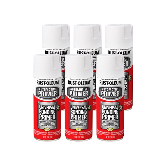 6 Pack, White, Rust-Oleum Automotive Flat Universal Bonding Primer Spray-286793, 12 oz