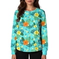 thumbnail image 4 of Scrubs for Women Long Sleeve Snap Front Lightweight Scrub Jackets Trendy Hawaiian Tropic Medical Uniform Easy Care Soft Nursing Jacket Light Blue 5XL, 4 of 5