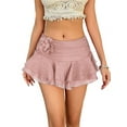 thumbnail image 2 of Women'S Mini Skirt Mesh Flowy Hem Y2K Skirts Multi-Layer Ruffle Trim Skort Pink S, 2 of 9