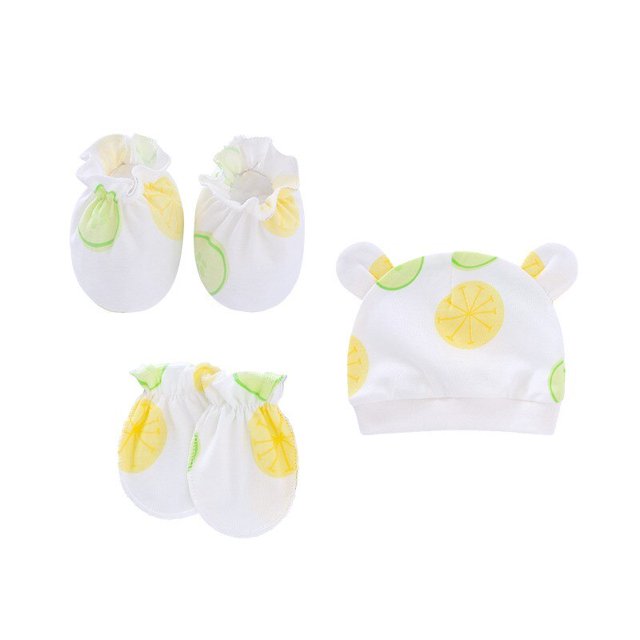 5pcs/lot Unisex Baby Infants Anti Scratching Cotton Gloves+Hat Set Newborn Mittens Warm Cap Kit New CuteSet0-6 months He Qiyong unisex