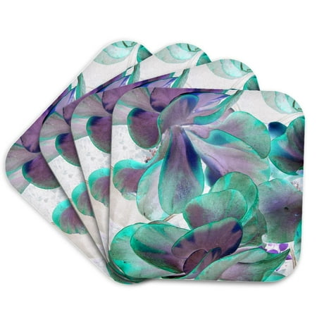 

3dRose invert teal blue succulent flapjack Set of 4 Coasters - Soft