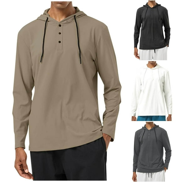 UVEASISHA Hooded Quick Dry Shirts for Men Stretchy Casual Long Sleeve Button Up Hoodies Outdoor UV Protection Lightweight Workout Shirt Flash Sales Today Dark Gray XXL