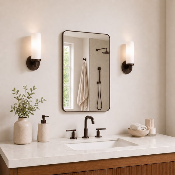 Niveal 24" x 36" Rounded Corner Mirror, Rectangular Aluminum Framed Wall Mirror Oil-Rubbed Bronze, Vanity Mirror for Bedroom,Bathroom,Living Room
