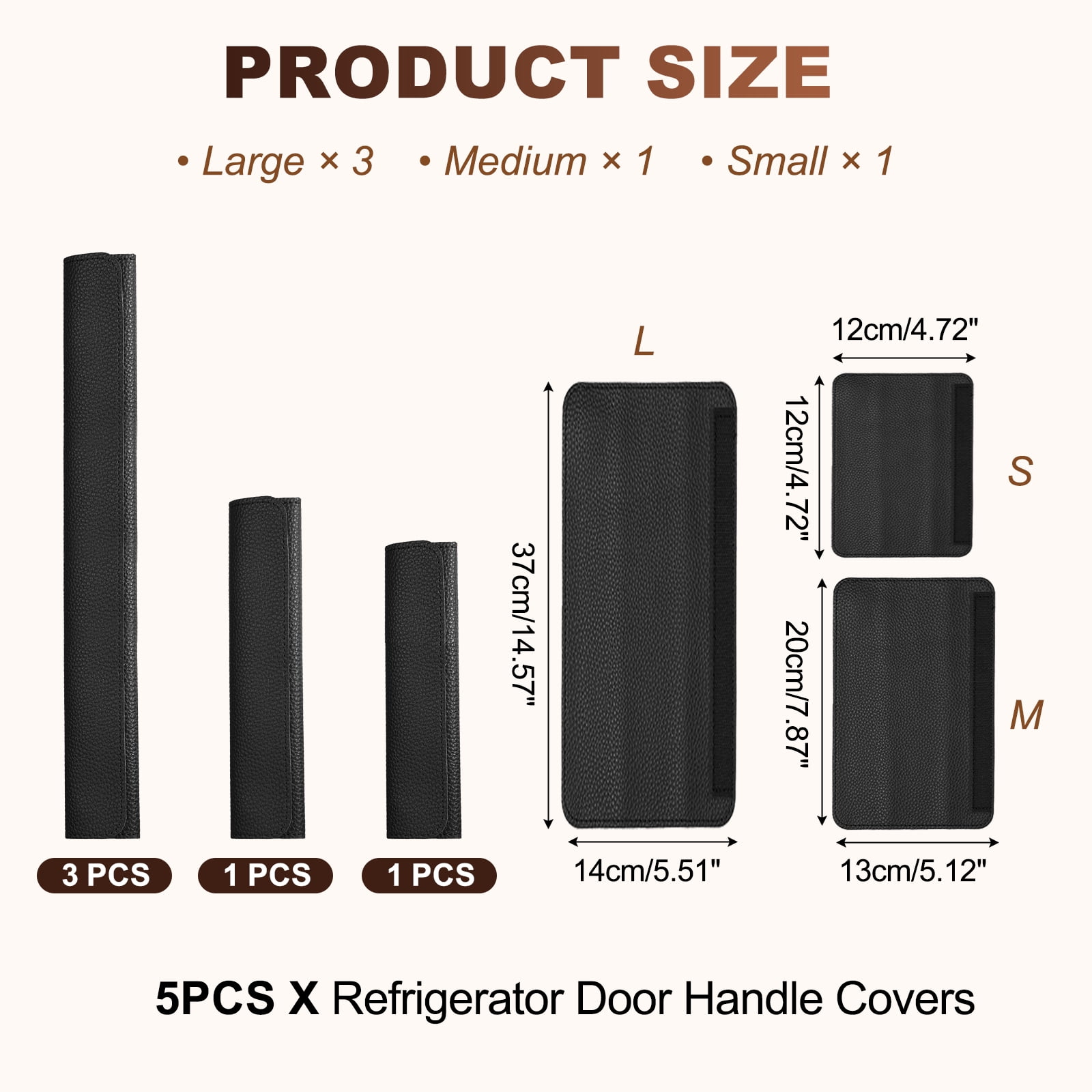 Uxcell 5Pcs Refrigerator Door Handle Covers, PU Leather Kitchen Appliance Handle Protector, Anti-Static Fridge Handle Cover Keep Your Microwave Oven Dishwasher Clean, Black