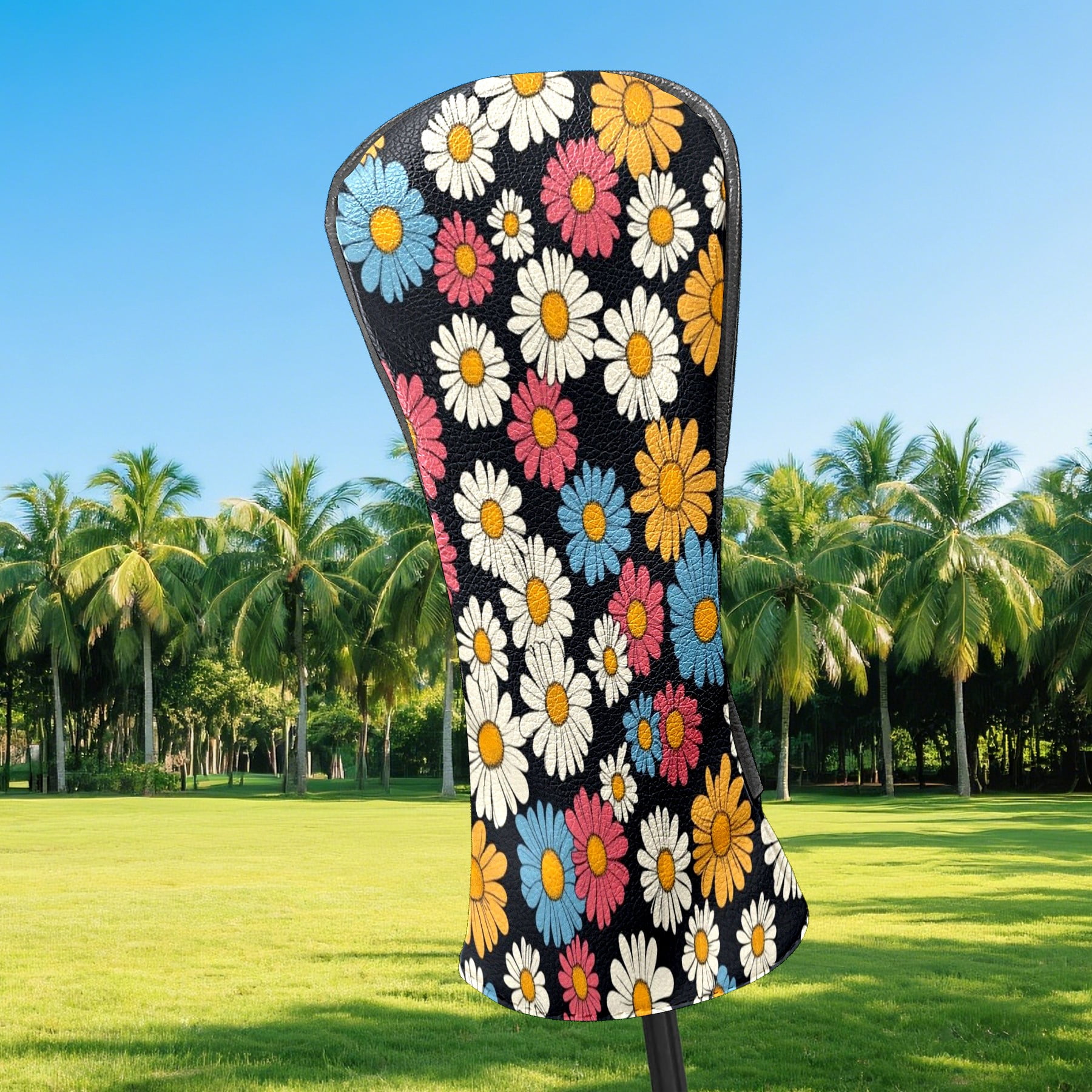Golf Club Covers PU Leather Waterproof Head Covers for Fairway Woods Hybrids Colorful Daisies Unisex Fits Most Brands