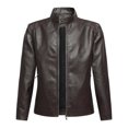 thumbnail image 4 of Miqool Mens Vintage PU Leather Biker Jacket Zip Front Casual Fall Winter Long Sleeve Stand Collar Motorcycle Outerwear with Multiple Pockets, 4 of 8