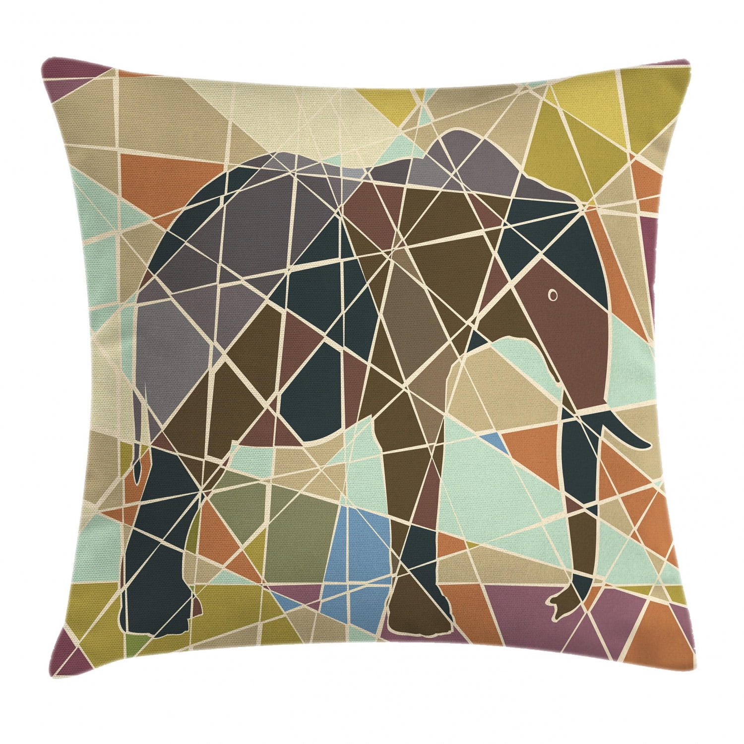 Elephant Throw Pillow Cushion Cover, Mosaic Design African Animal in