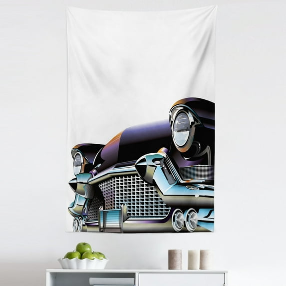 Cars Tapestry, Old Fashioned Automobile Old Timer Antique American Collector's Vehicle, Fabric Wall Hanging Decor for Bedroom Living Room Dorm, 5 Sizes, Black Pale Blue Orange, by Ambesonne