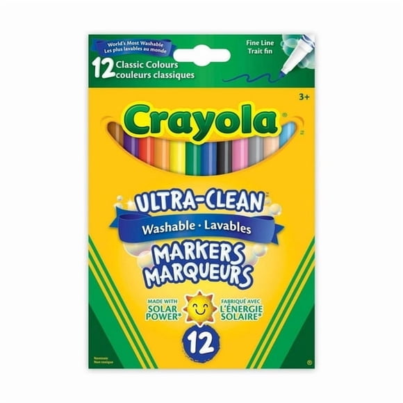 Crayola Ultra-Clean Washable Fine Line Markers, Classic Colours, 12 Count, 12 Markers