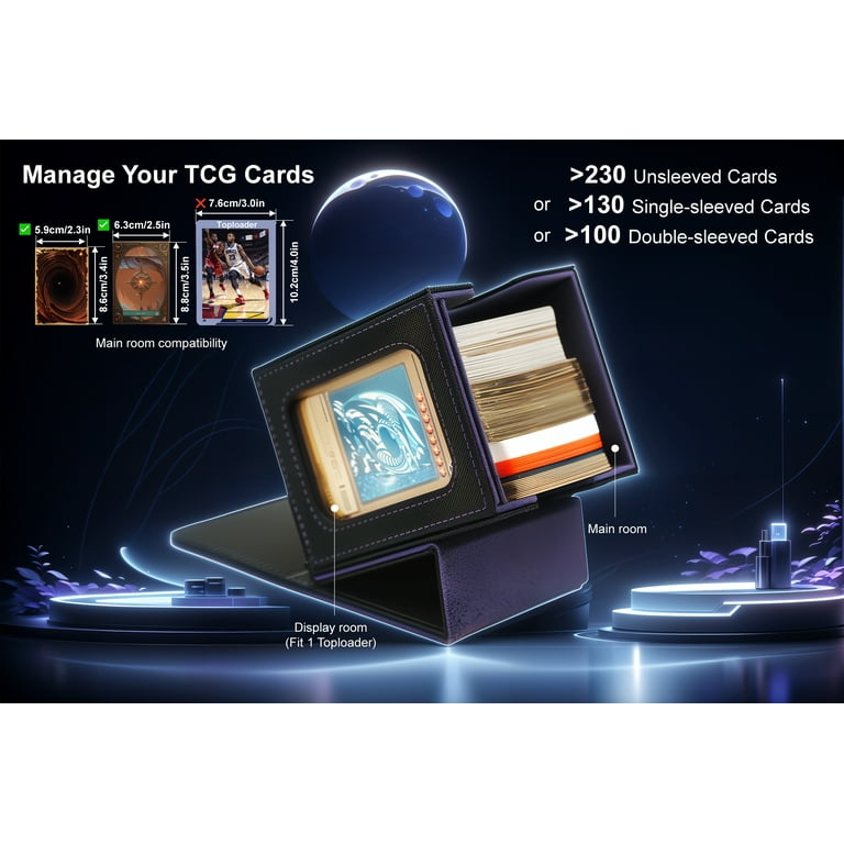 Magnetic Transparent Card Storage Deck Box for TCG MTG Sports Commander  Organize Display, Structure Case Gathering 100 sleeved Trading Cards with 1  Toploader and 2 Dividers (Black&Purple) - Walmart.com