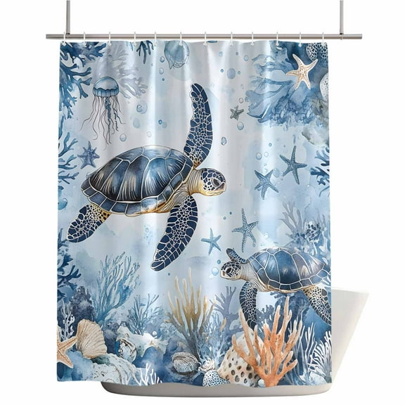 Shower Curtains for Bathroom-72"x72",Ocean Life Sea Turtle Coral Shell Waterproof Bath Curtain Grommet Shower Curtain Set with Hooks,Marine Starfish Jellyfish Washable Bath Accessories