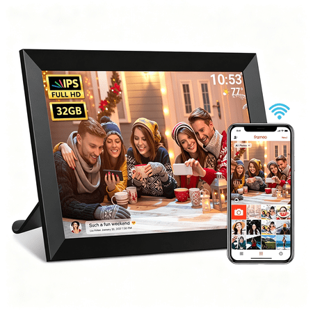 GJX 10.1In Wifi Digital Photo Frame with Calendar 32Gb Digital Picture Frame with 1280X800 Ips Hd Touch Screen Auto-Rotate Wall Mount Easy Share Photos/Videos from Phone-Gifts for Mom