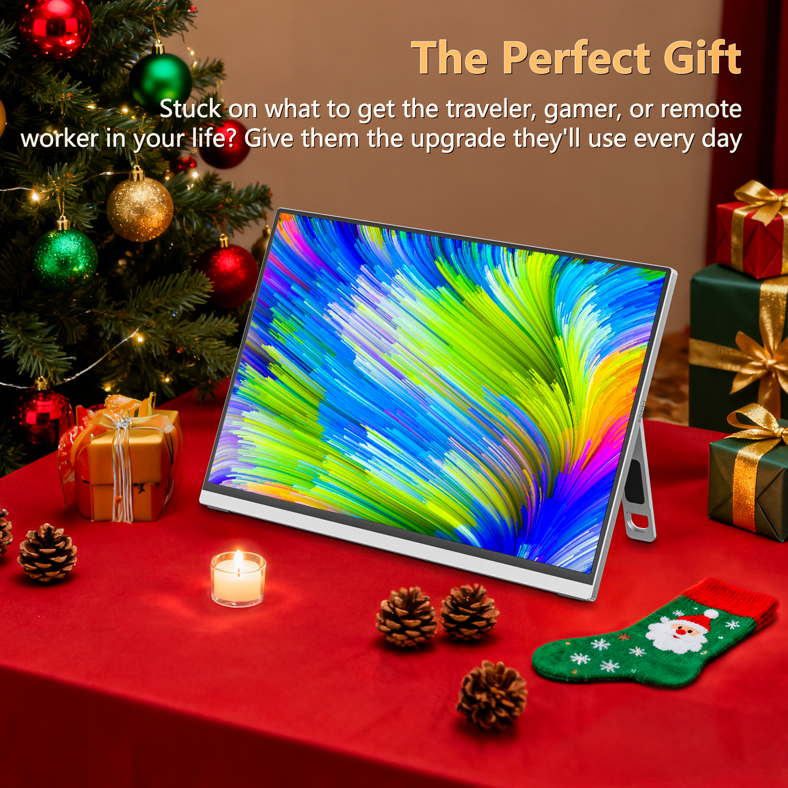 VEOUT 16" 1920×1200P Portable Monitor - IPS Kickstand Ultra-Slim, USB-C/HDMI for Laptop Gaming/Office/Travel