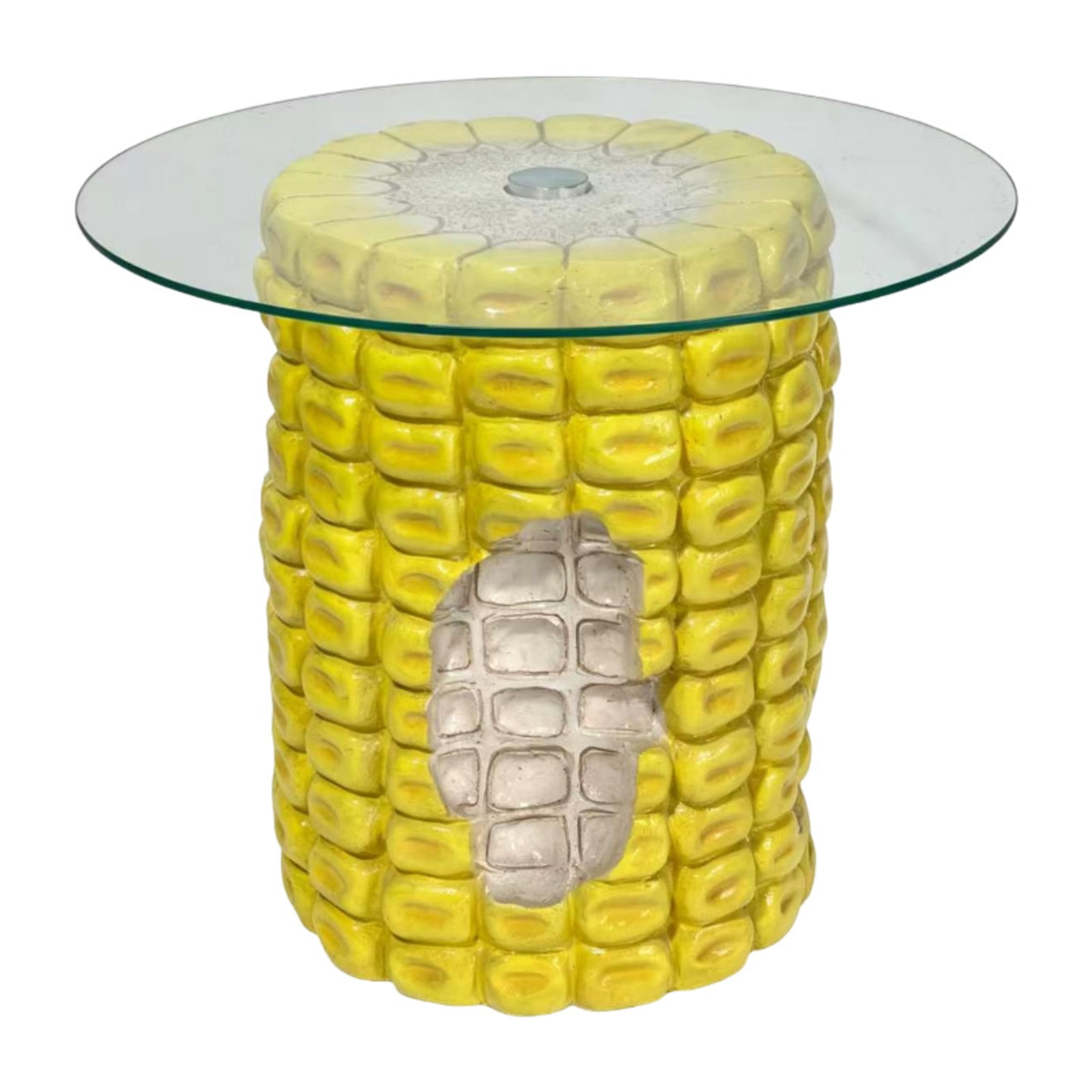 Noble House Novelty Corn Shaped Side Table with Tempered Glass Top & Weatherproof Resin Base, Home Decor, Yellow