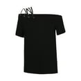 thumbnail image 6 of Mittory Plus Size Blouses for Women One Shoulder Strap Bandage Off Shoulder Short Sleeve Tops Solid Tight T-Shirts, 6 of 8
