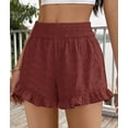 thumbnail image 3 of PRETTYGARDEN Summer Shorts for Women Boho Elastic Waist Ruffle Casual Hollow Out Embroidered Beach Bottoms with Pockets, 3 of 10