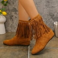 thumbnail image 3 of Xfvqtps Womens Fashion Boots Winter Boho Fringe Slip on Booties Mid Calf Flat Heel Suede Ankle Boots with Studs for Casual Outfit, 3 of 9