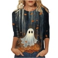 thumbnail image 3 of QATAINLAV Halloween Shirts for Women Novelty Print 3/4 Sleeve Crewneck Pullover Vacation Holiday Fashion Tops Black XXL, 3 of 6