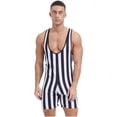 thumbnail image 1 of Zaldita Men's Striped Sleeveless Boxer Shorts Leotard Deep U Neck Racerback Slim Fit Rompers Black L, 1 of 6