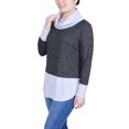thumbnail image 2 of Petite Long Sleeve Cowl Neck Colorblocked Top, 2 of 3