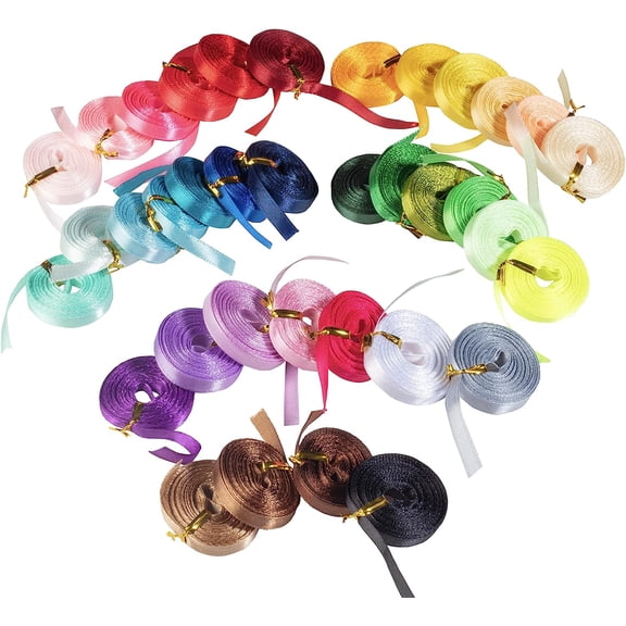 iDIY Satin Ribbon 36 Pack (1/4", 5 Yards Each) No Wire, DIY Arts & Crafts, Gift Wrapping Baskets, Wedding Decor, Sewing Projects, Party Favor Embellishment, Hair Bows, Floral, Baby Showers