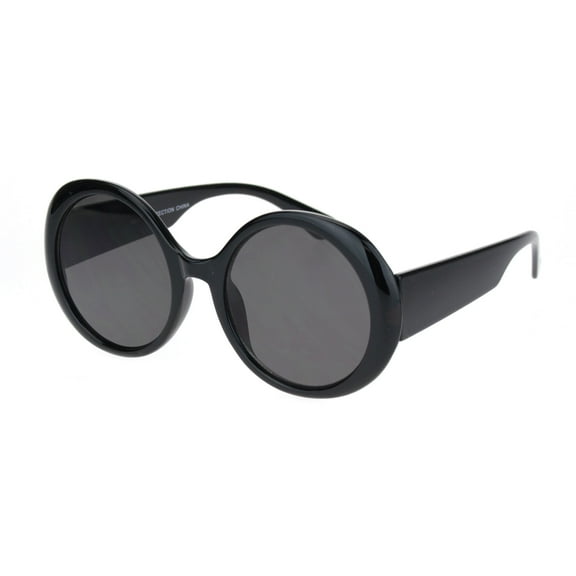 Womens Round Circle Mod Fashion Thick Plastic Wizard Sunglasses All Black