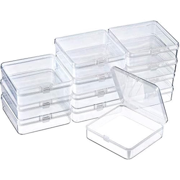 24 Packs Small Clear Plastic Beads Storage Containers Box with Hinged Lid for Storage of Small Items, Crafts, Jewelry, Hardware (3.7 x 3.7 x 1.18 Inches)