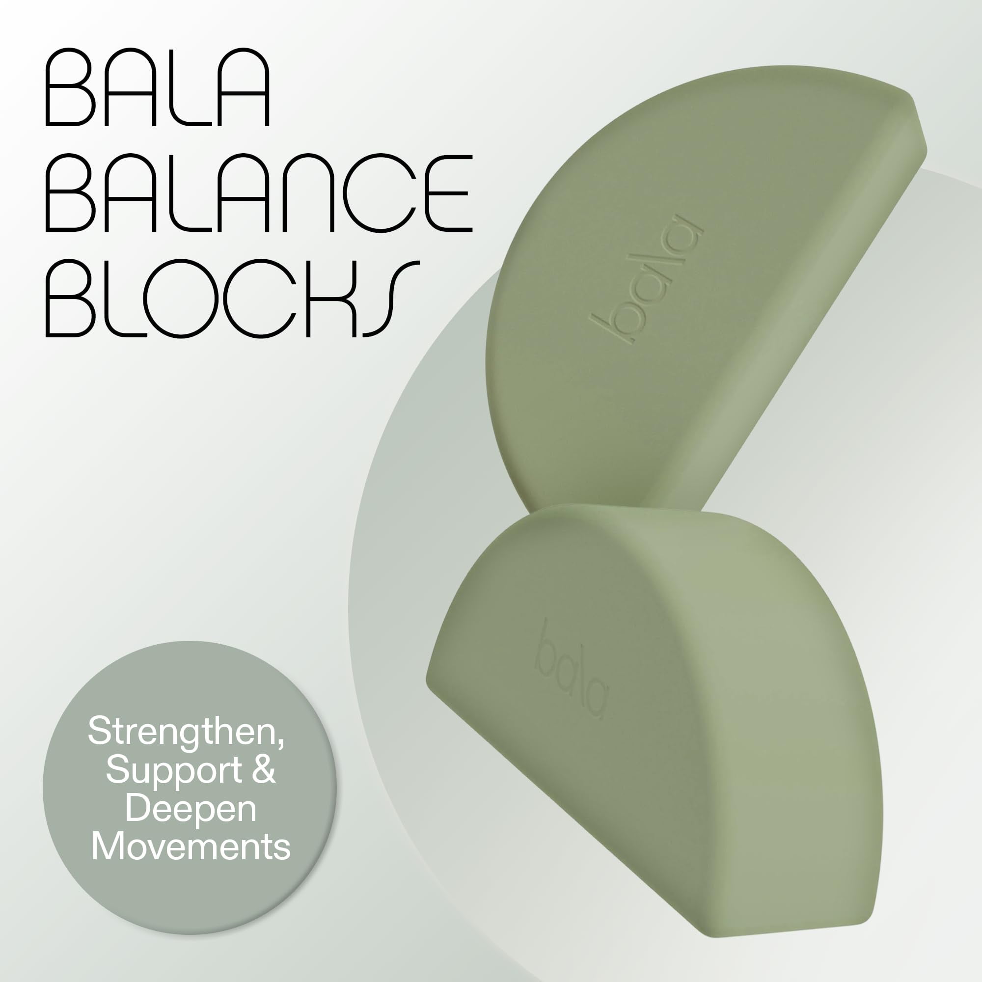 Bala Balance Blocks 2 Pack, Yoga Blocks for Working Out, (Sage) - Semi-Circular Yoga Accessories