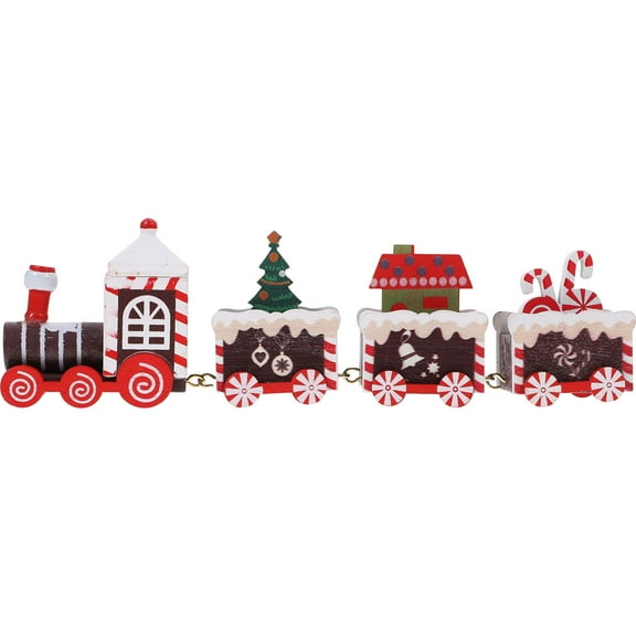 IBASETOY Wooden Xmas Train Ornament Assorted Color Decorative Desktop Christmas Table Centerpiece