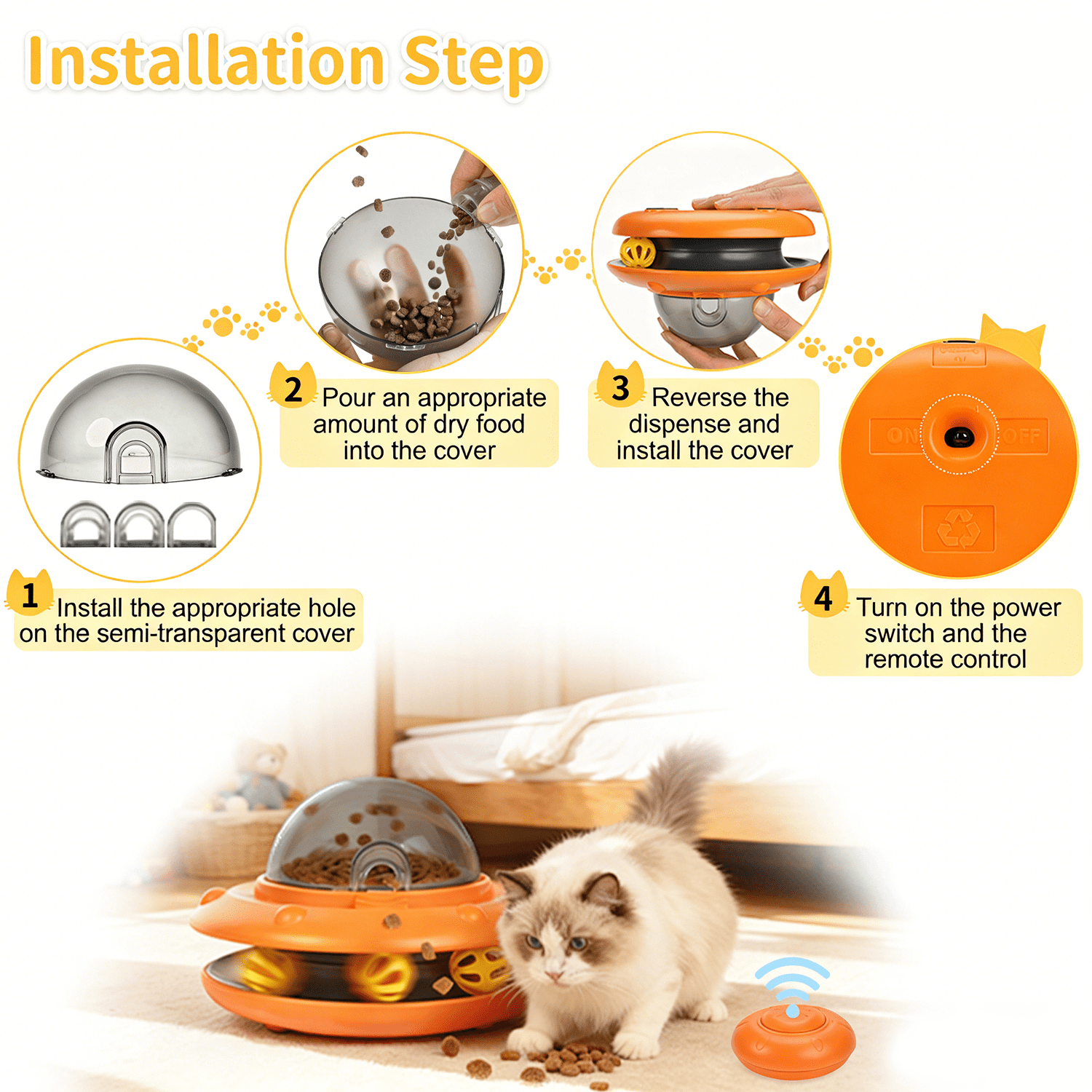 URRU Interactive Cat Toys-Automatic Treat Dispenser Toys with Remote Control for Treat Dispensing,Puzzle Toys for Cats & Dogs,Pets IQ Training Gift, Rechargeable Ball Track Toy Slow Feeder