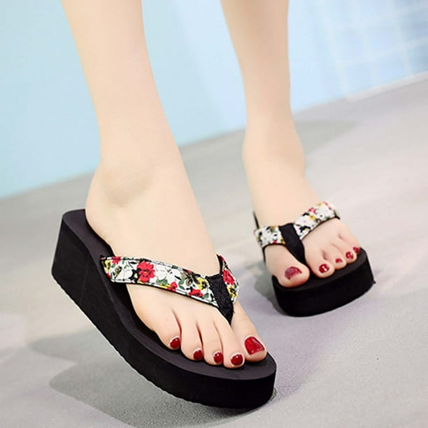 CEHVOM Women s Summer Floral Flip Flops Wedge Heel Platform Flip