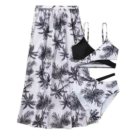 Piomll Girl s Swimsuits Floral Print 2 Pcs Students 3 Pcs Pant Swimming Suit
