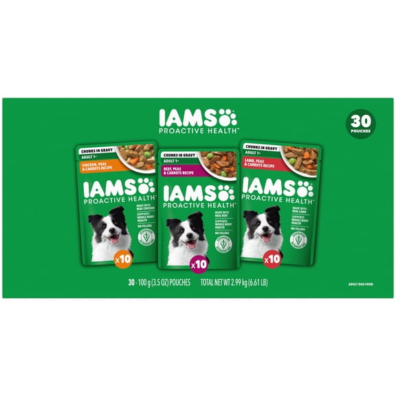 IAMS Proactive Health Core Pouch - 30ct (10 x Chicken, 10 x Beef, 10 x Lamb)