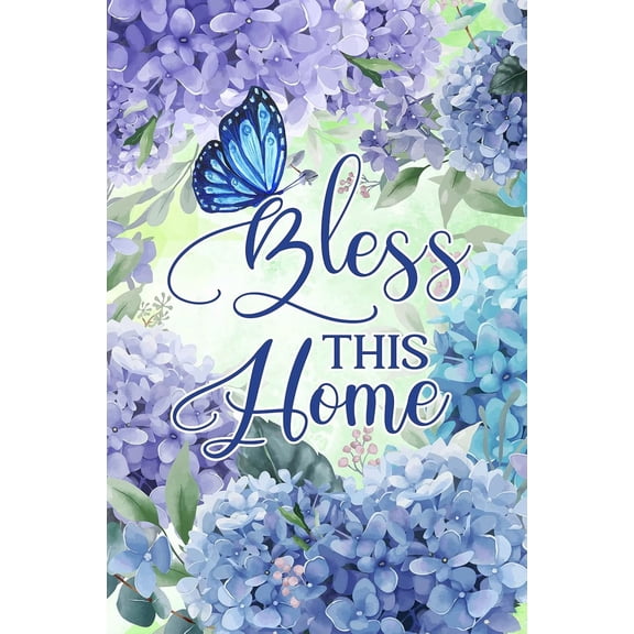 SM-XLHN Bless This Home Blue Hydrangea Butterfly Decoration Spring Summer Floral Garden Flag Outdoor Yard Flag 12" x 18"