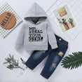 thumbnail image 3 of 2T Baby Boy Clothes Little Boy 2PCS Outfits Letter Print Long Sleeve Hooded Tops Jeans Pants Set 2-3T Little Boy Hoodie Outfits Gray, 3 of 8