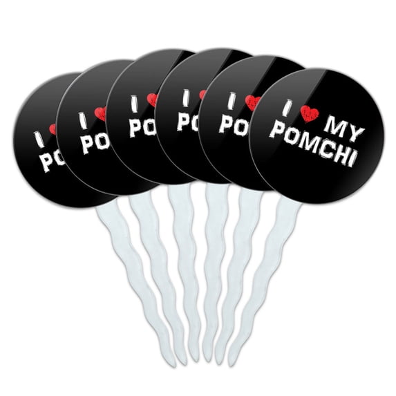 I Love My Pomchi Stylish Cupcake Picks Toppers - Set of 6