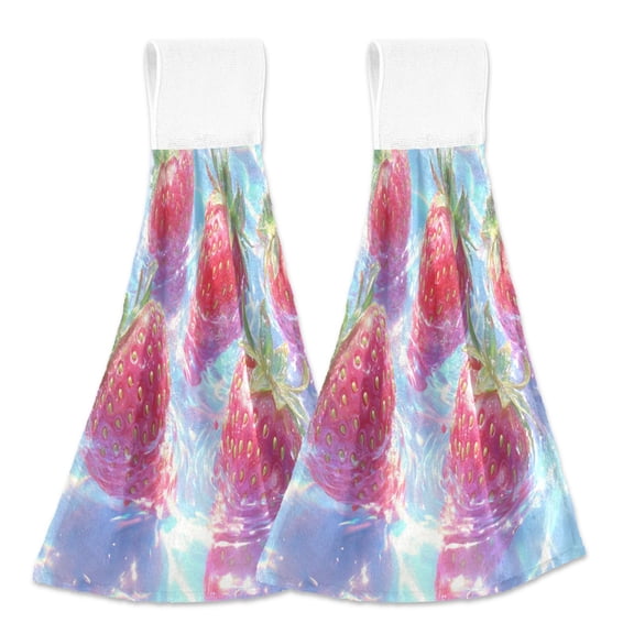 BZSMCE Hanging Hand Towels Fashion Strawberries Floating in Water Pattern 2-Pack - Velcro Style Bathroom Kitchen Towels