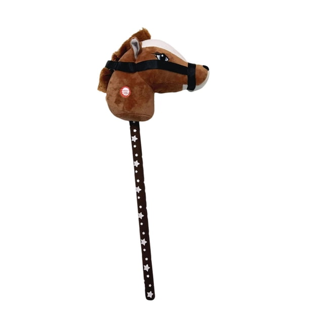 Caballo de peluche con palo, caballo de peluche portátil para montar a caballo, accesorios para actuaciones de niños, cosplay, escenarios en marrón oscuro