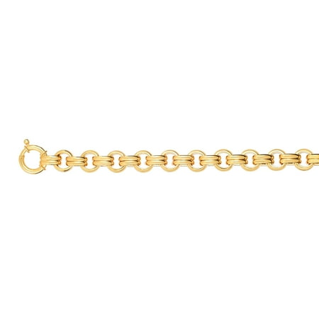 Double Rolo Link 14K Yellow Gold 10.5mm Shiny Alternate Double Oval+Rolo Link Fancy Bracelet with Large Spring Ri ng Clasp ()