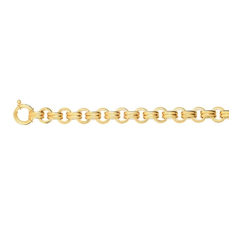 14K Yellow Gold 10.5mm Shiny Alternate Double Oval+Rolo Link Fancy Bracelet with Large Spring Ri ng Clasp
