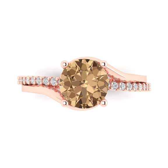 Solitaire with Accents Engagement Ring for Women - 1.71ct Simulated Champagne Diamond in 14K Rose Gold Promise Ring