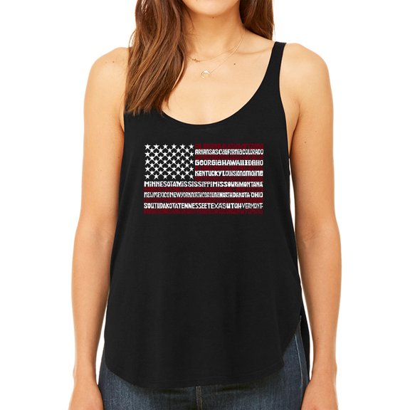 Women's Premium Word Art Flowy Tank Top - 50 States USA Flag