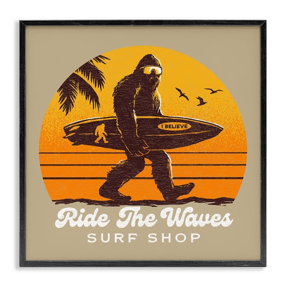 Ride The Waves Surf Shop Black Framed Giclee Art, design by Jedco Brands Inc.